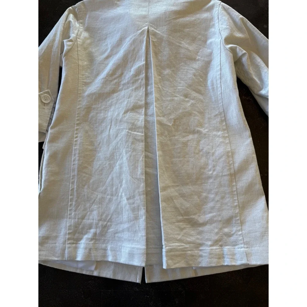 Peter Nygard Women's Size 16 Linen‎ Blend White Button Front Trench Coat Jacket